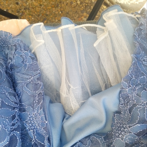 Modcloth Blue Lace Tulle Cutout Back Dress 11 - Picture 5 of 8